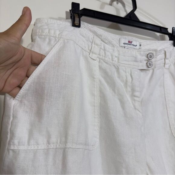 VINEYARD VINES 100% LINEN WHITE CARGO WIDE LEG PANTS POCKETS RESORTWEAR 10‎ - Picture 2 of 13